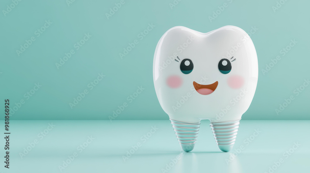 Obraz premium A whimsical tooth implant illustration brings charm to childrens dentistry with a cute character and colorful design.