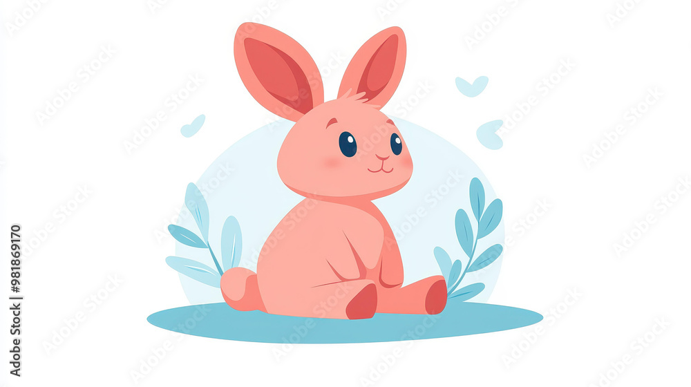 Obraz premium Meet this adorable pink bunny, a perfect blend of charm and cuteness, captured in vibrant flat illustration style.