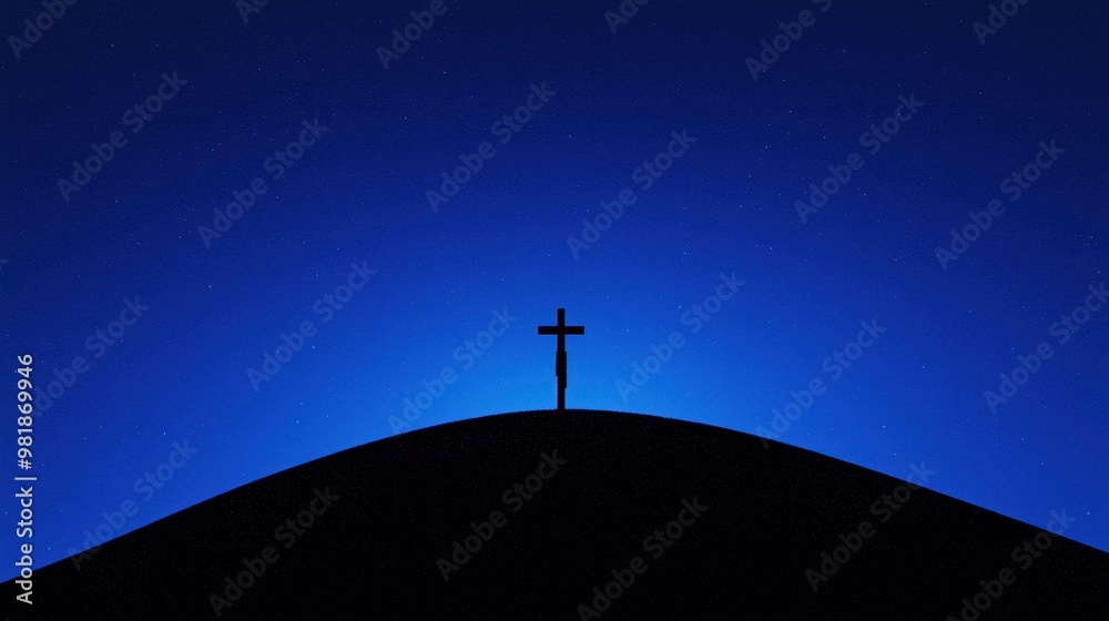 Silhouette of Cross on Hilltop at Night with Stars Silhouette of Cross on Hilltop at Night with Stars