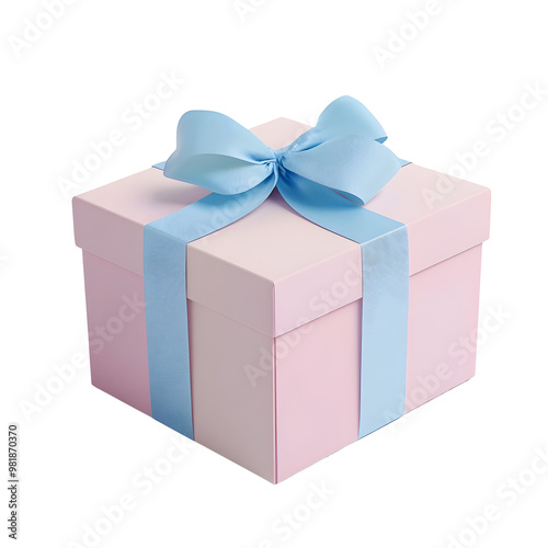 Pastel Baby Shower Gift Box with Soft Blue Ribbon on White Background