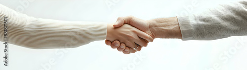 Surprised Politician Shaking Hands with Major Donor in Campaign Finance Breakthrough - Medium Shot of Excited Faces on White Background photo