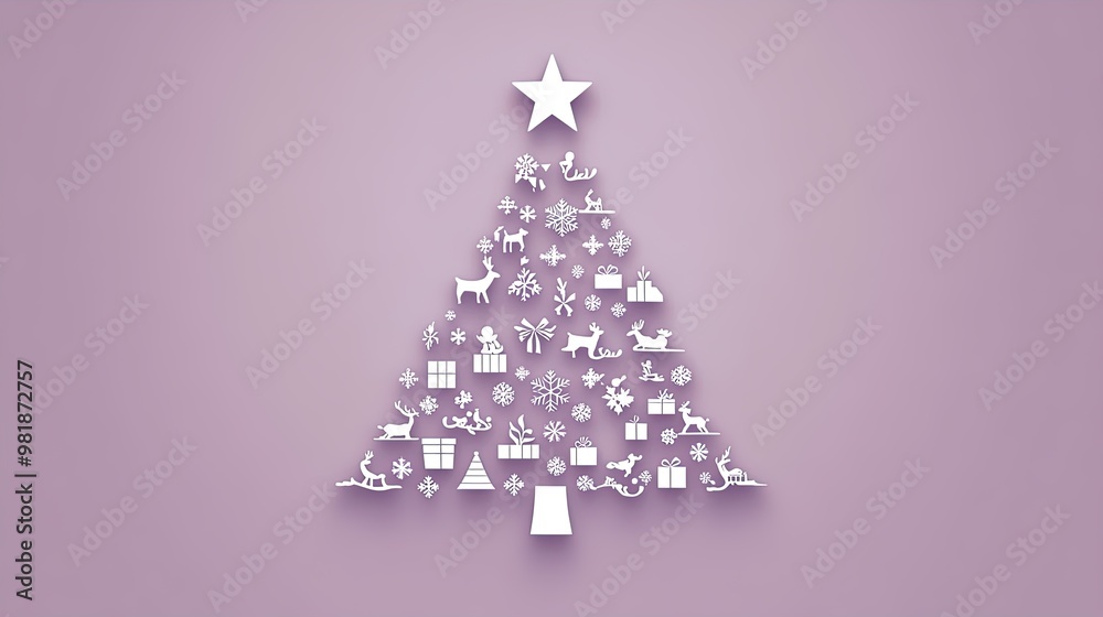 Minimalist Christmas Tree Silhouette: Festive Icons on Vibrant Red - Perfect for Sports Interior Posters, Holiday Decor, and Seasonal Greetings Minimalist Christmas Tree Silhouette: Festive Icons on Vibrant Red - Perfect for Sports Interior Posters, Holiday Decor, and Seasonal Greetings