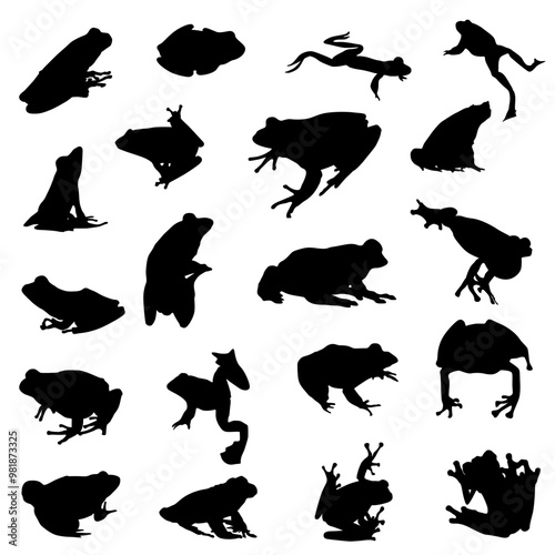 Frog silhouettes. Jumping frog silhouettes Sitting frog silhouette. Frog silhouette set vector illustration