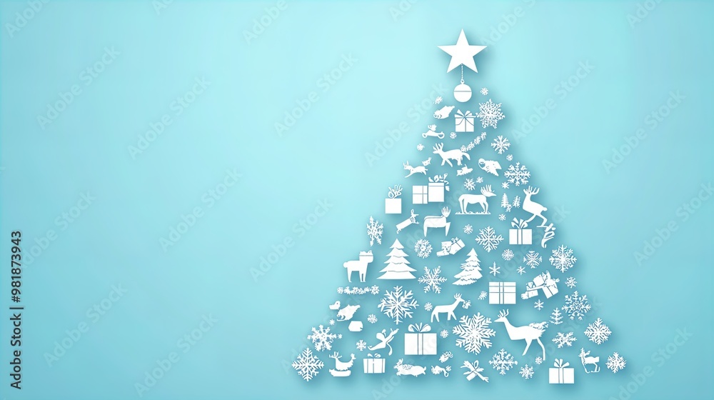 Elegant Christmas Tree Silhouette Poster: Festive Icons on Midnight Blue, Perfect for Minimalist Holiday Decor in Sports Interiors Elegant Christmas Tree Silhouette Poster: Festive Icons on Midnight Blue, Perfect for Minimalist Holiday Decor in Sports Interiors
