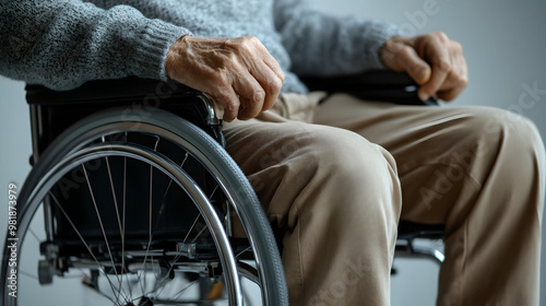 Close-Up of Elderly Man in Wheelchair Indoors 