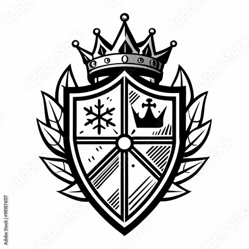 Intricate Heraldic Crest with Crown and Shield Design Elements