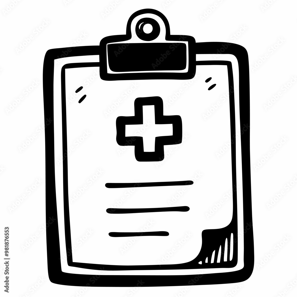 Hand Drawn Medical Clipboard Icon with Cross Symbol for Healthcare Graphics Hand Drawn Medical Clipboard Icon with Cross Symbol for Healthcare Graphics
