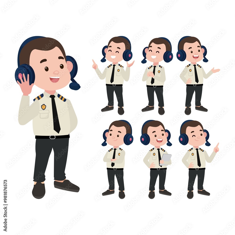 Airline pilot with different poses. vector Airline pilot with different poses. vector