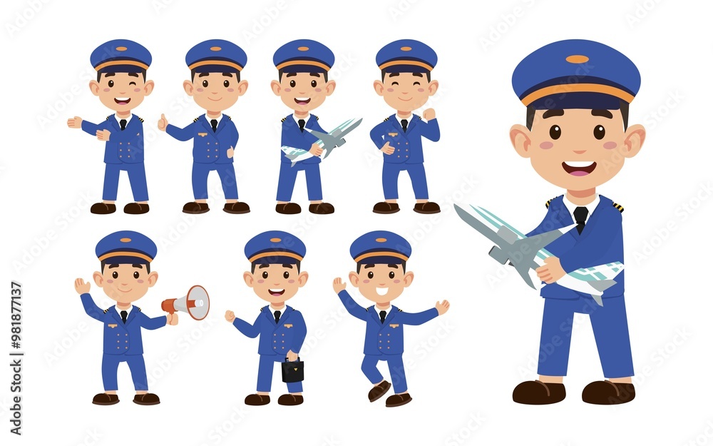 Airline pilot with different poses. vector Airline pilot with different poses. vector