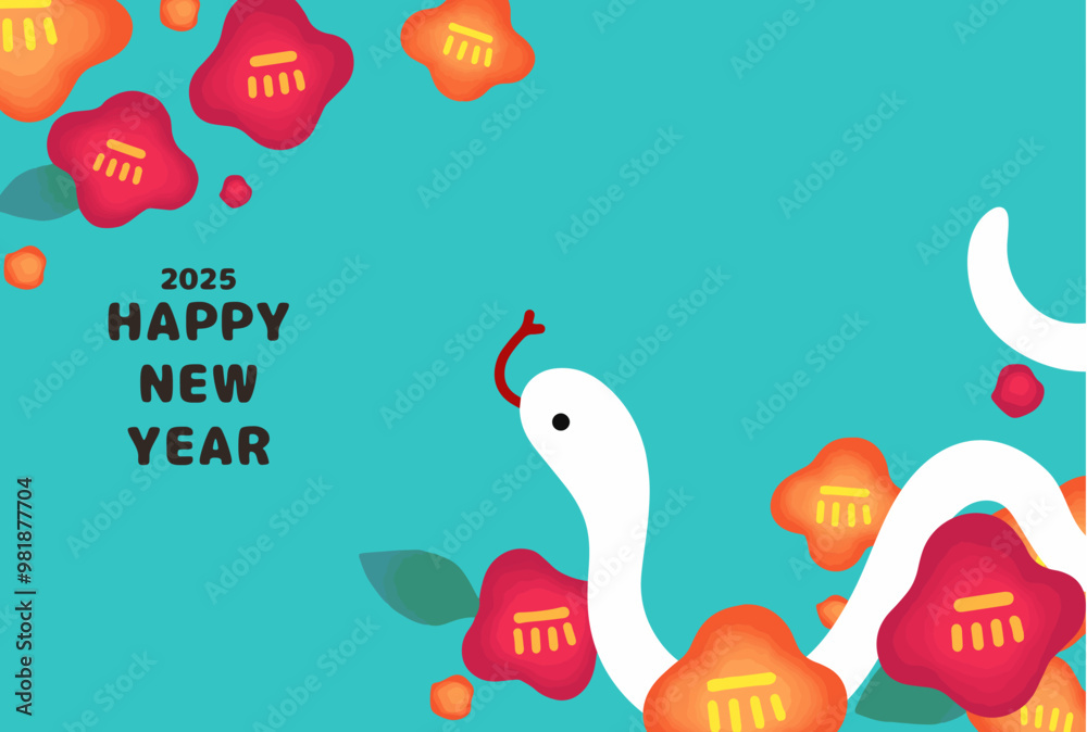 Simple illustration of a camellia and a snake, beside a New Year's card, 2025.
Simple illustration of a camellia and a snake, beside a New Year's card, 2025.