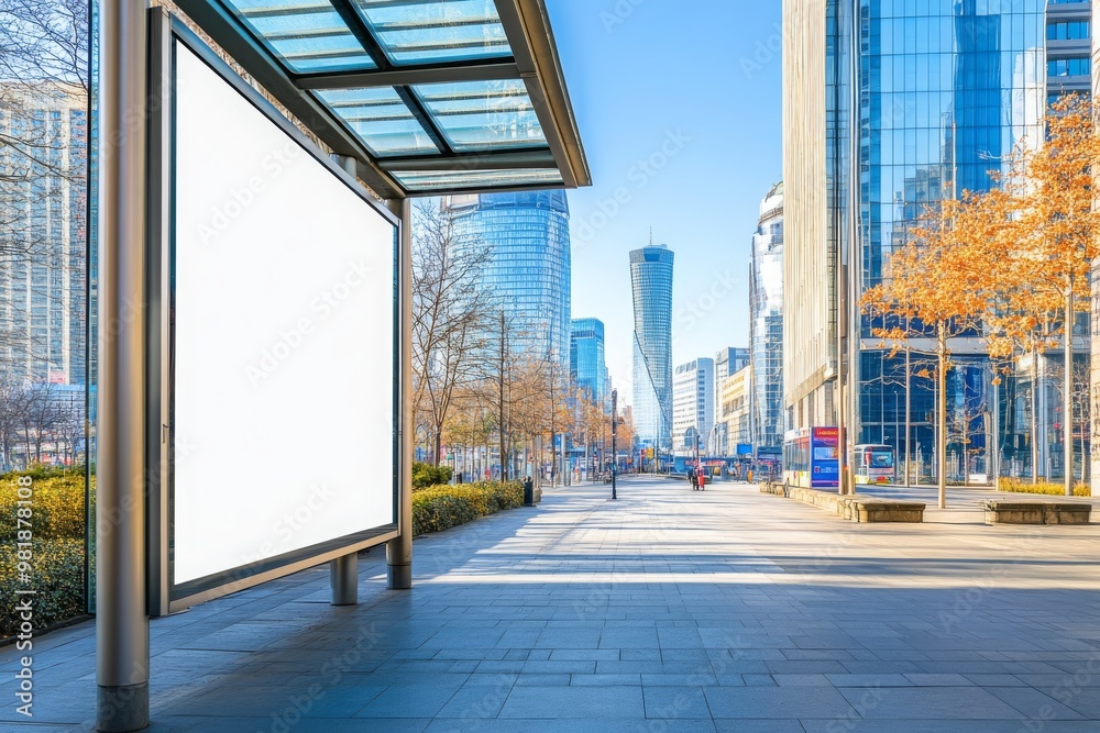 Blank Billboard in Modern Cityscape Blank Billboard in Modern Cityscape