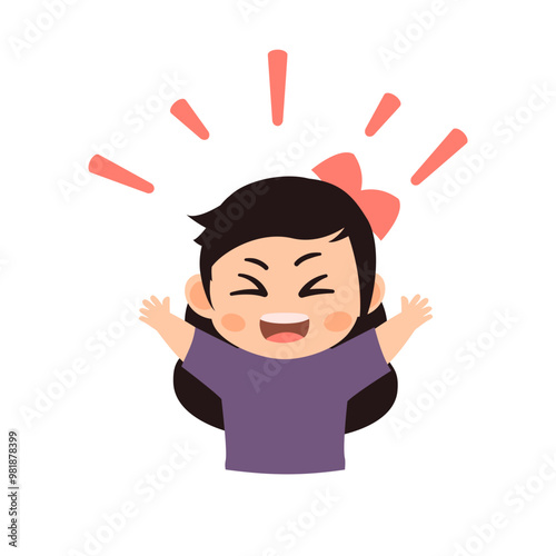 Cute little girl excited crying illustration