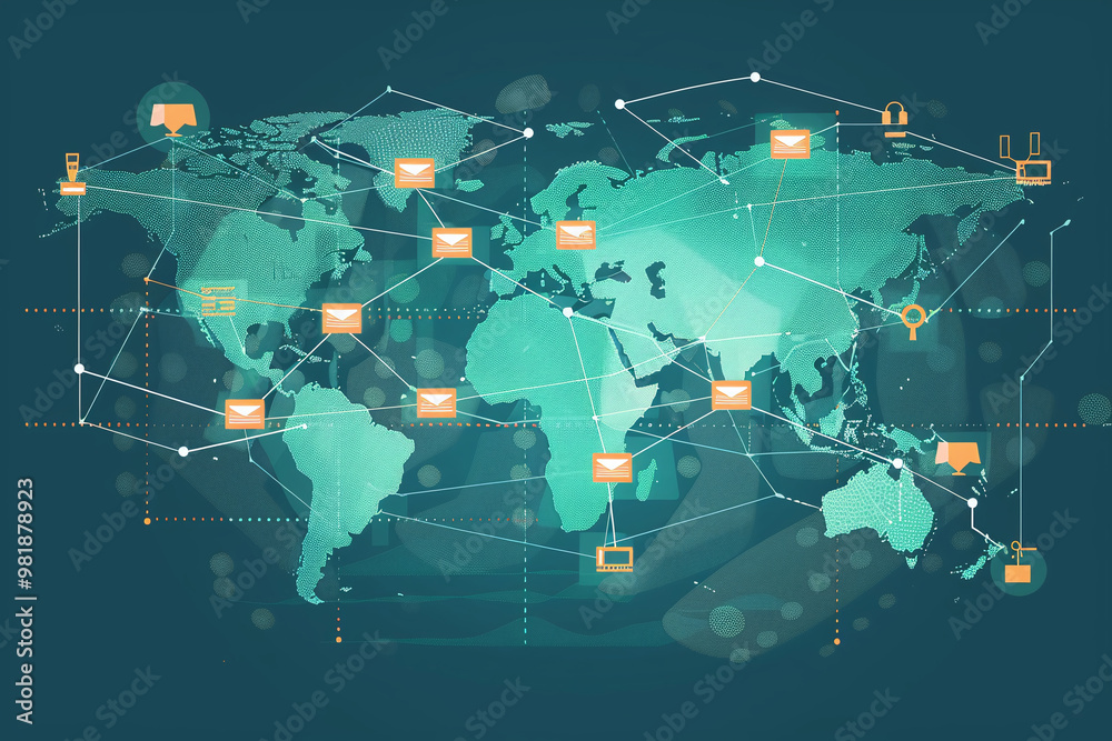 Fototapeta premium Global Digital Connectivity: Visualizing Data Flow Across the World