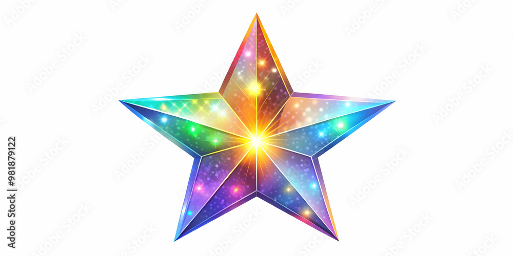 Flat Floating Holographic Star Concept - Isolated Star Symbolizing Hope and Celebration for New Year 2025, Vibrant Colors and Uplifting Atmosphere Flat Floating Holographic Star Concept - Isolated Star Symbolizing Hope and Celebration for New Year 2025, Vibrant Colors and Uplifting Atmosphere