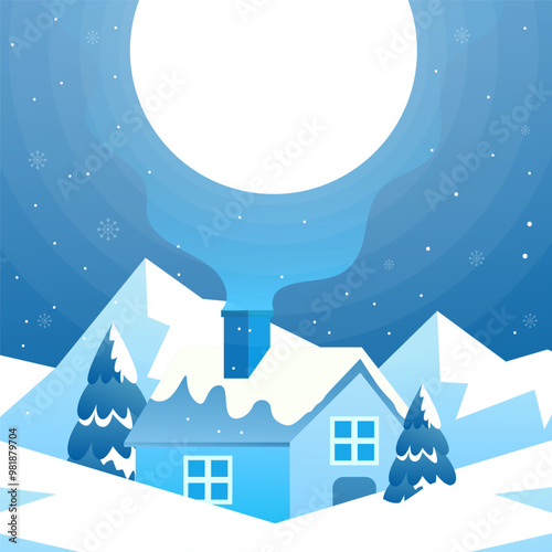 winter illustration in gradient style design with a house