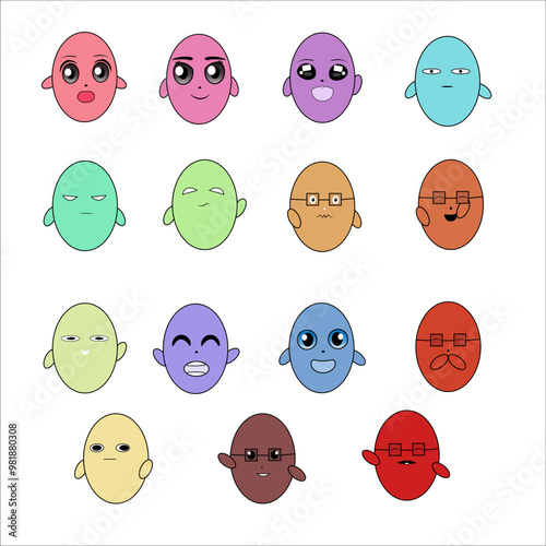 variations in expressions of colored egg characters