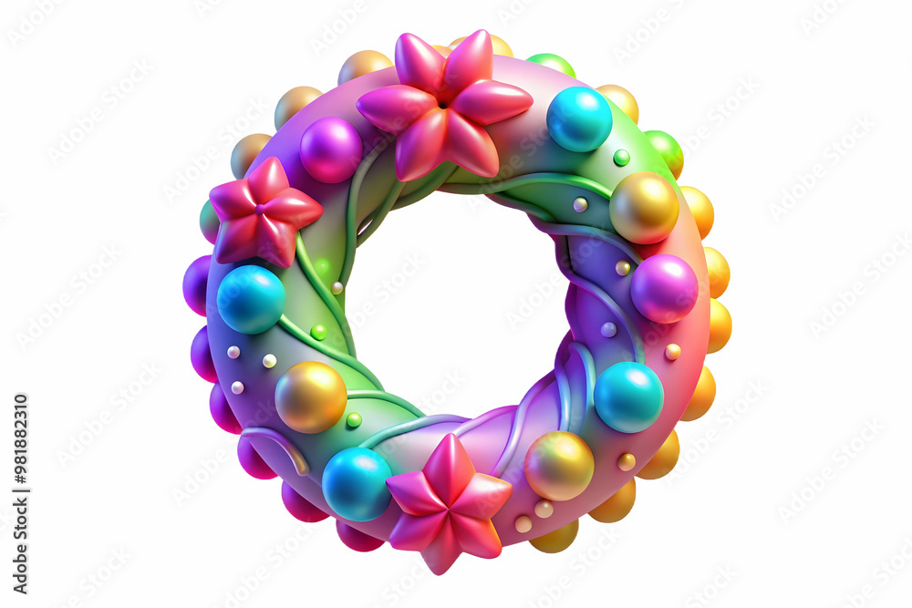 3D Holographic Christmas Wreath Icon - Isolated Festive Design with Colorful Decorations Symbolizing Holiday Joy for New Year 2025, Captured on White Background 3D Holographic Christmas Wreath Icon - Isolated Festive Design with Colorful Decorations Symbolizing Holiday Joy for New Year 2025, Captured on White Background