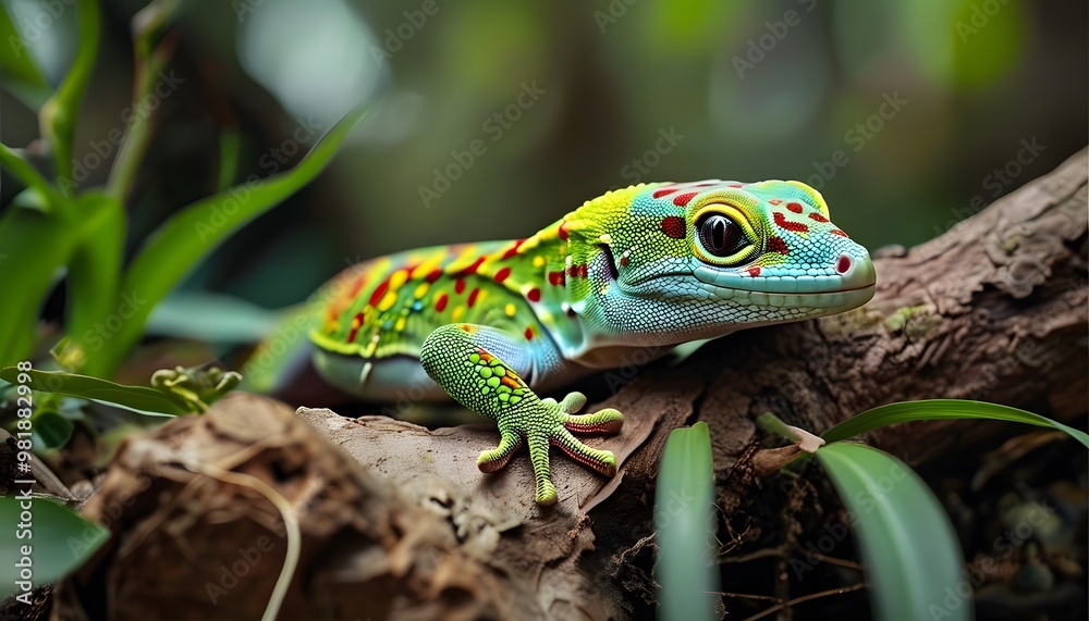 Fototapeta premium green lizard on a tree