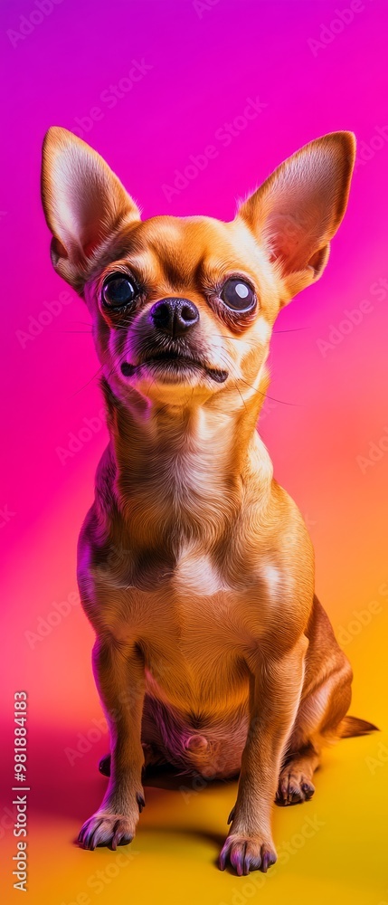 Cute Chihuahua Dog Portrait with Neon Lighting. Cute Chihuahua Dog Portrait with Neon Lighting.