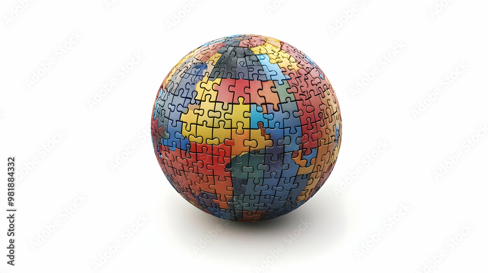 3D Policy Puzzle Globe Concept: Interlocking Policy Pieces with Detailed Icons, Isolated on White Background for Global Policy Information 3D Policy Puzzle Globe Concept: Interlocking Policy Pieces with Detailed Icons, Isolated on White Background for Global Policy Information