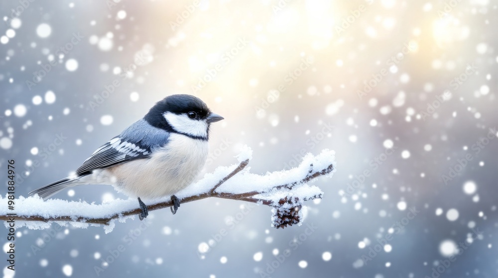 Obraz premium Sweet bird on white snow