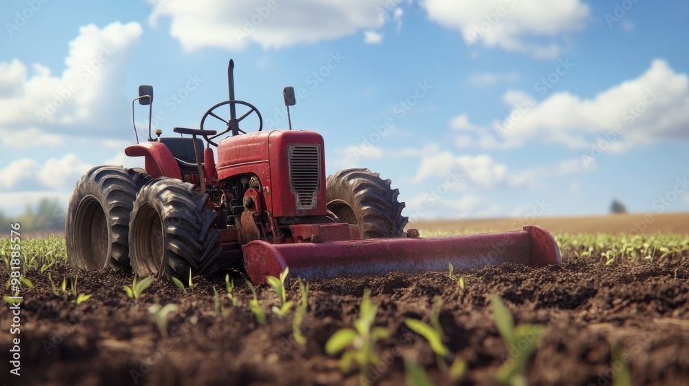 Fototapeta premium Farm equipment for soil breaking