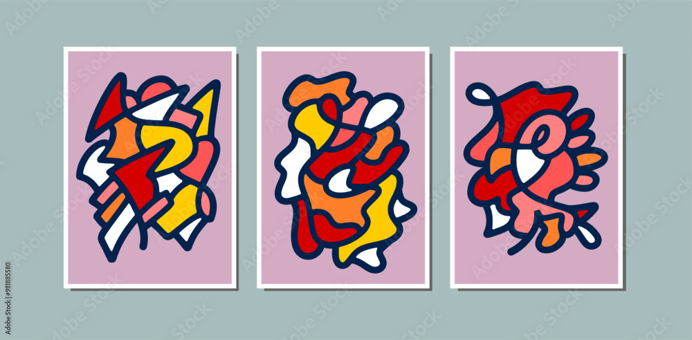 Set wall decor print art abstract shape and line Set wall decor print art abstract shape and line