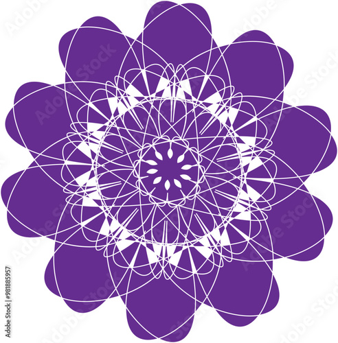Illustration of energy like a circle flower on a purple background with white lines