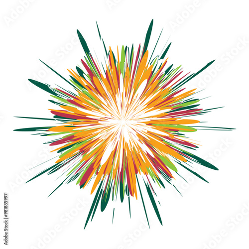 The illustration looks like a multi-colored watercolor painting bursting out from the center.