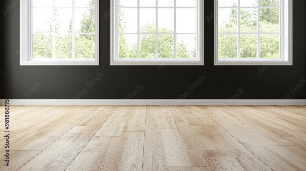 Light Wood Floor with Three Windows and Black Wall Light Wood Floor with Three Windows and Black Wall