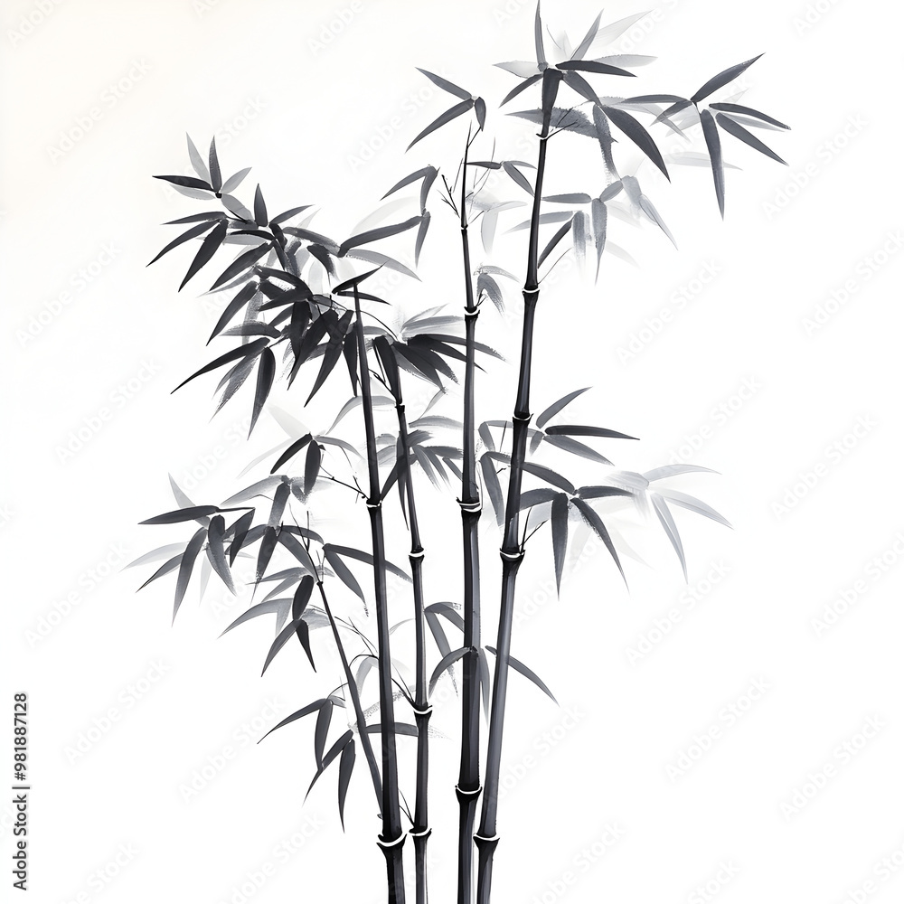 Fototapeta premium Black bamboo watercolor art 
