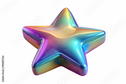 3D Floating Holographic Star Icon Symbolizing Hope and Celebration for Happy New Year 2025 in Vibrant Colors on Isolated White Background