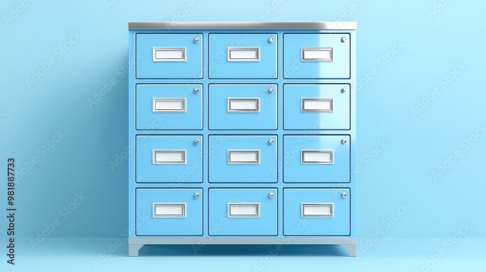 Blue Metal Cabinet with Drawers and Label Holders Minimalist Storage Solution Blue Metal Cabinet with Drawers and Label Holders Minimalist Storage Solution