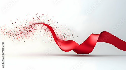 3D Ribbon Dandelion Concept: Vector Graphic of Floating Dandelion Seeds Forming a Red Ribbon Shape, Isolated Icon on White Background