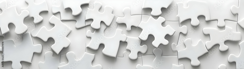 White Puzzle Piece Frame Concept - Captivating Wide Shot of Interlocking White Puzzle Pieces Symbolizing Mental Health Awareness for Janeiro Branco, Isolated on White Background White Puzzle Piece Frame Concept - Captivating Wide Shot of Interlocking White Puzzle Pieces Symbolizing Mental Health Awareness for Janeiro Branco, Isolated on White Background