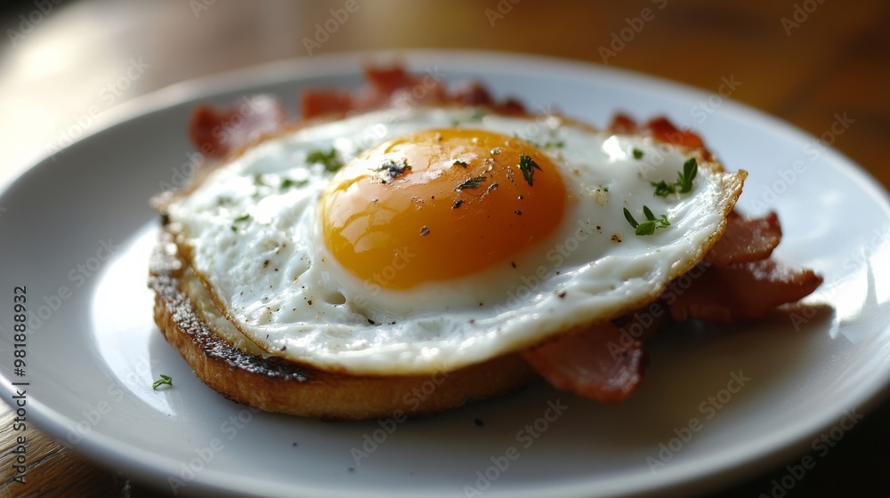 Fried egg, breakfast meal. Fried egg, breakfast meal.