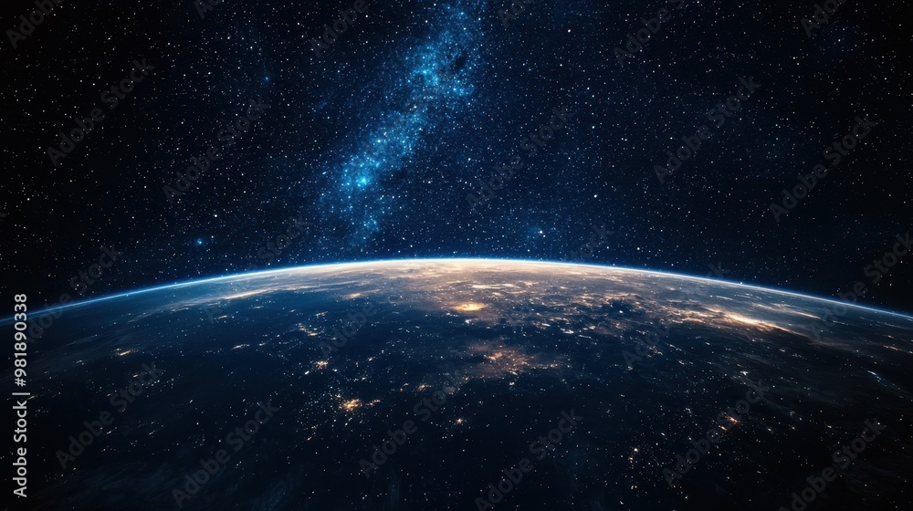 Fototapeta premium Earth From Space With Milky Way Galaxy and City Lights