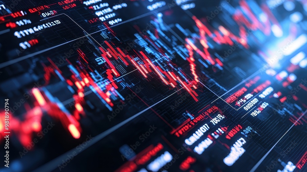 Obraz premium Stock Market Data Financial Analysis Trading Chart Red and Blue Graph Stock Market Finance Investment Business Economy Trend Data Analytics