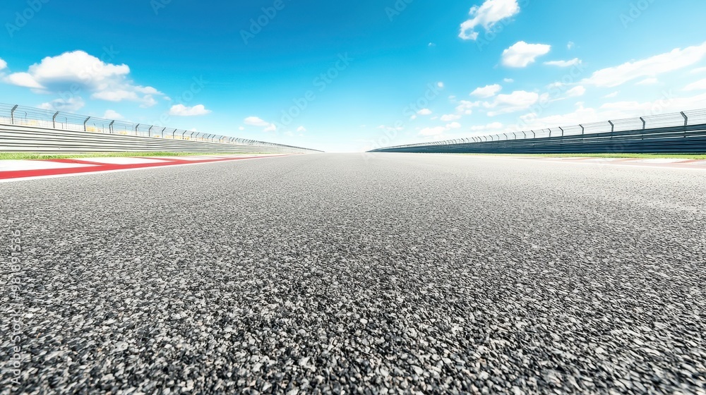 Fototapeta premium Asphalt Race Track with Red Line and Blue Sky