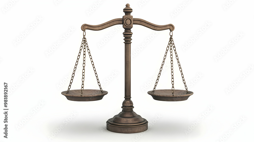 3D Gravity-Defying Political Scales Concept: Close-Up of Floating Balancing Scales Weighing Political Issues, Rotating Against White Background - Iconic Visualization