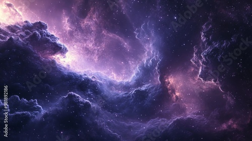 Cosmic Nebula with Swirling Purple and Pink Clouds