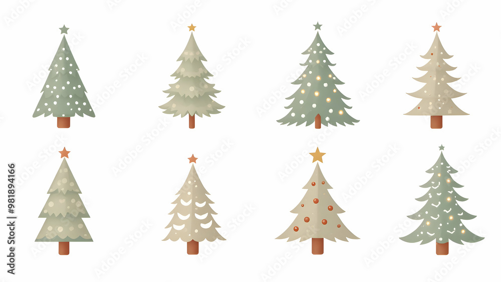 Christmas colored tree set on white background Christmas colored tree set on white background