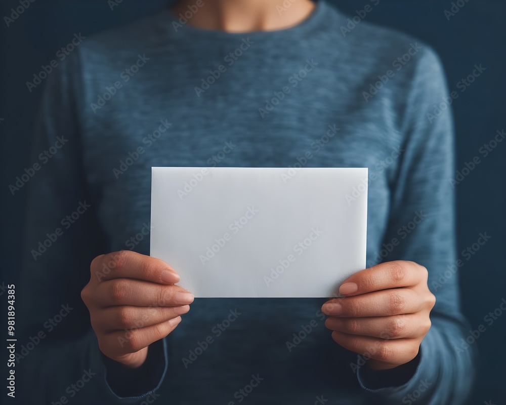 A person holds a blank envelope, dressed in a blue sweater, against a dark background, suggesting themes of communication or anticipation. A person holds a blank envelope, dressed in a blue sweater, against a dark background, suggesting themes of communication or anticipation.
