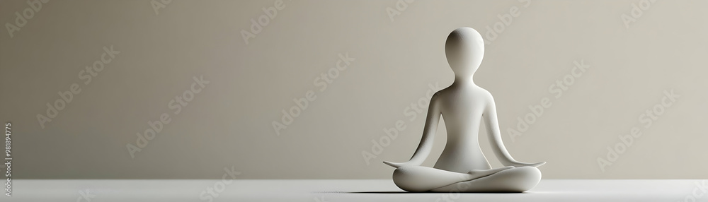 Close-Up of Minimalist White Meditation Figure on Plain Background for Janeiro Branco Mindfulness | Emphasizing Stillness and Ample Copy Space Close-Up of Minimalist White Meditation Figure on Plain Background for Janeiro Branco Mindfulness | Emphasizing Stillness and Ample Copy Space