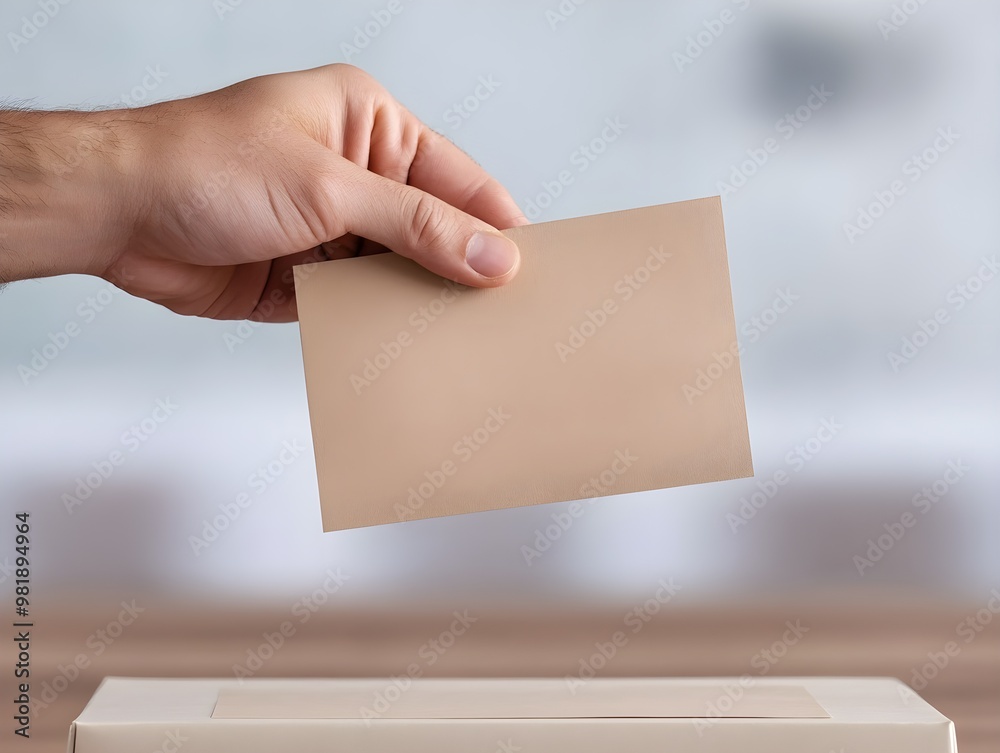 A hand is holding a blank envelope poised above a voting box, symbolizing participation in an election. A hand is holding a blank envelope poised above a voting box, symbolizing participation in an election.