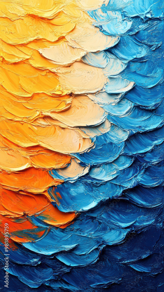 Fototapeta premium Abstract ocean scene with blue and orange gradient