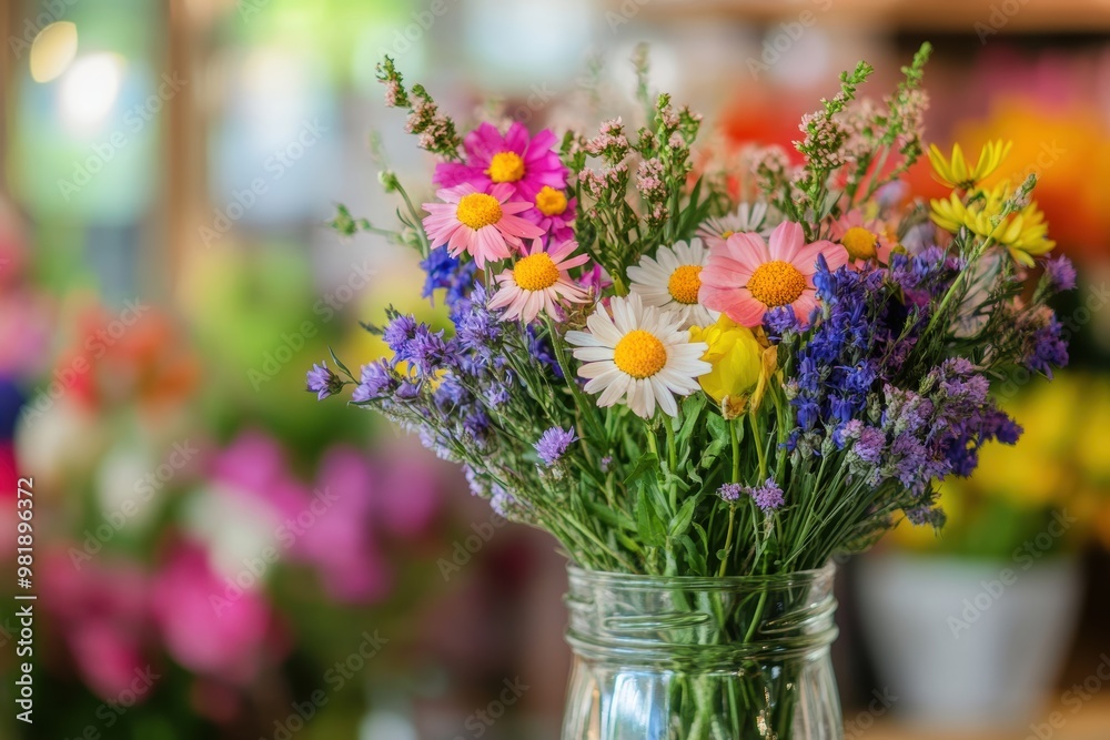 Colorful Bouquet of Flowers in a Glass Jar Colorful Bouquet of Flowers in a Glass Jar