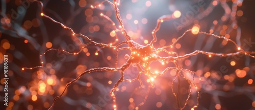 Nerve Cell Interactions, a detailed view of a neuron with synapses, showcasing intricate connections and communication pathways essential for brain function and neural networks.