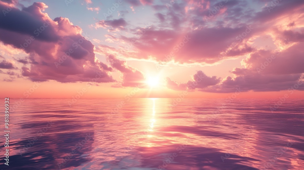 Fototapeta premium Pink Sunset Reflected in Calm Ocean Water
