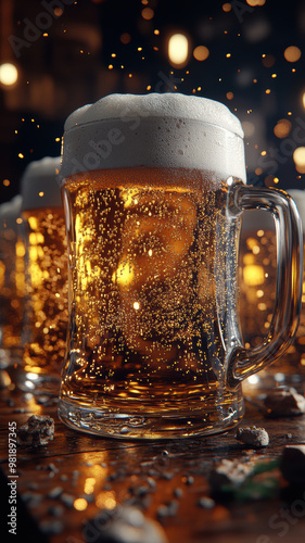 Mugs of Beer with Black and Yellow Lights